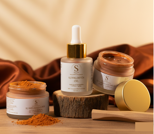 Kumkumadi oil + Kumkumadi scrub + Kumkumadi Oil